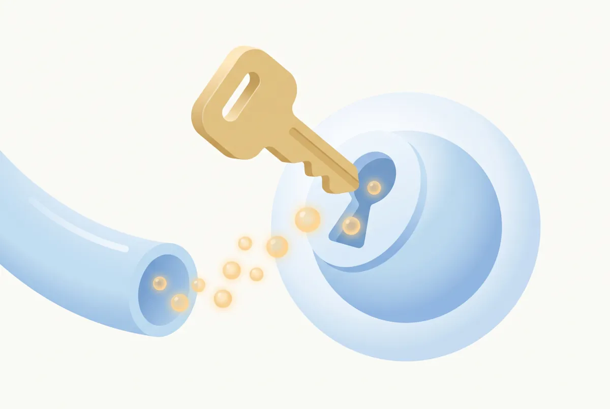 Illustration of insulin as a key unlocking a cell so glucose can enter